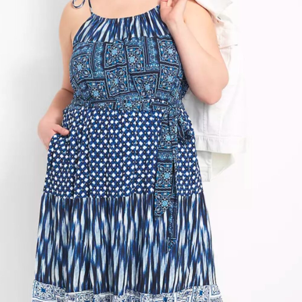 Lane Bryant net color block print dress